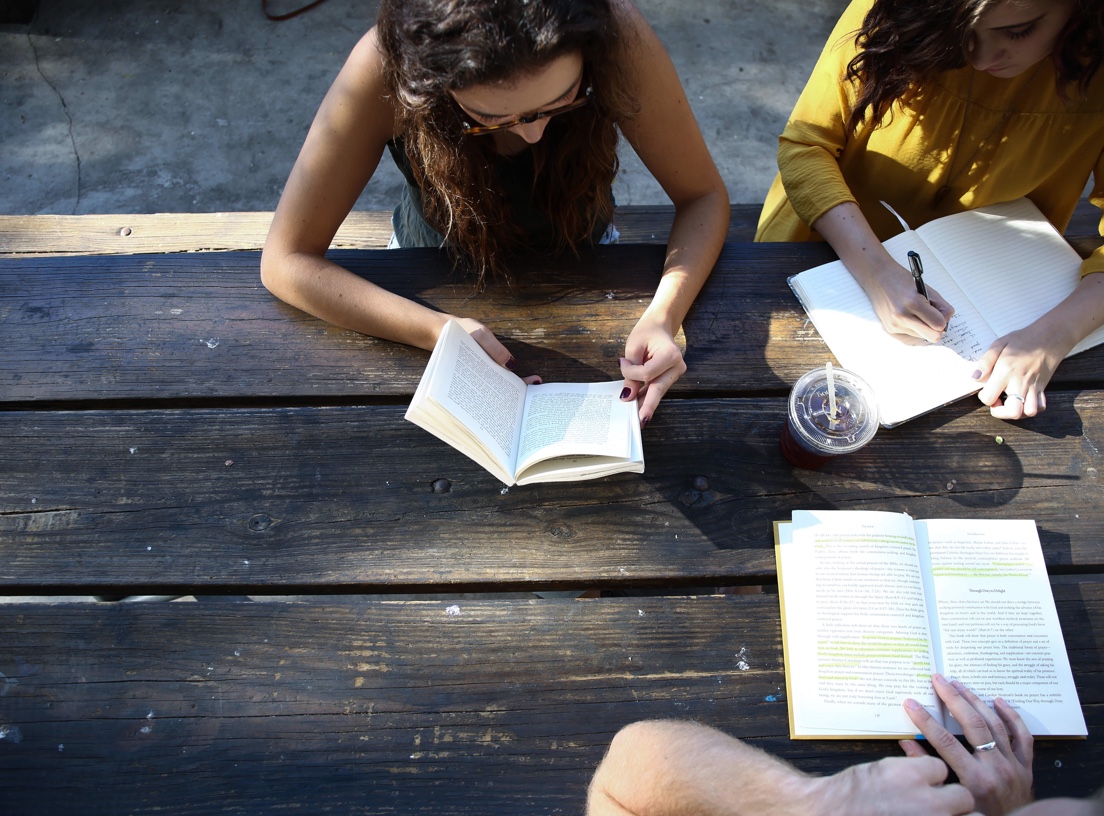 A group of people studying